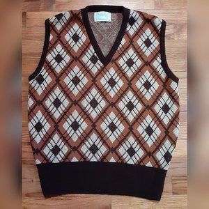 Men's Vintage Argyle Sweater Vest 70's to 80's Made in USA By Career Club